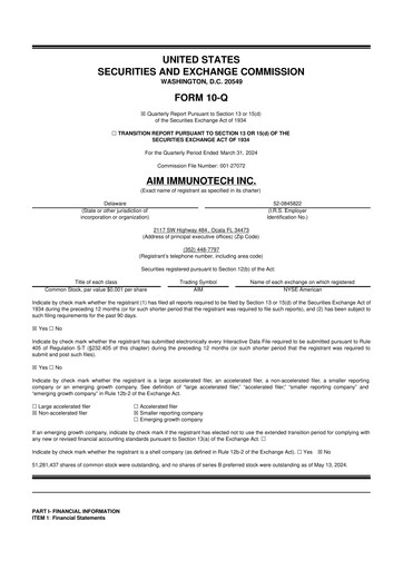 Thumbnail AIM ImmunoTech
 10-Q Quarterly Report FY2024 