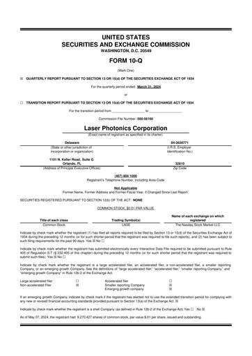 Vorschaubild Laser Photonics 10-Q Quartalsbericht 2024 