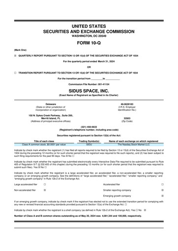 Thumbnail Sidus Space 10-Q Quarterly Report FY2024 