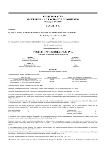 Miniature Syntec Optics 10-K Rapport annuel 2023