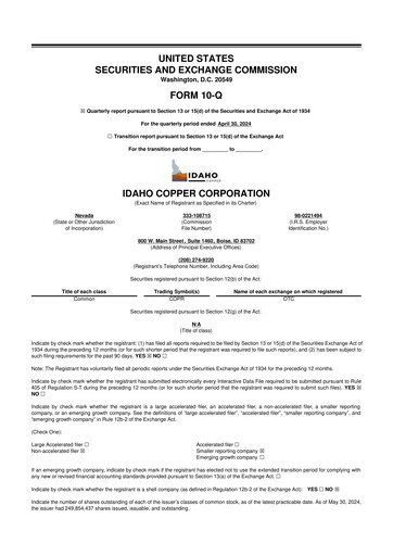 Thumbnail Idaho Copper Corporation 10-Q Quarterly Report FY2025 