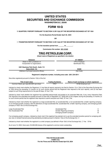 Miniature Trio Petroleum 10-Q Rapport trimestriel 2024 