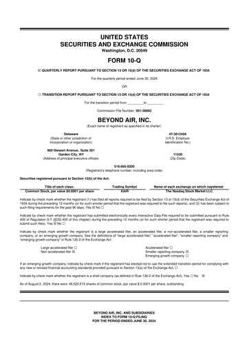 Thumbnail Beyond Air 10-Q Quarterly Report FY2024 