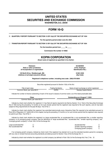 Thumbnail Kopin Corporation
 10-Q Quarterly Report FY2024 