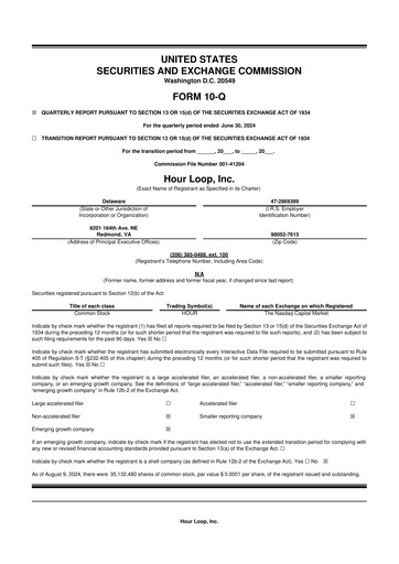 Thumbnail Hour Loop 10-Q Quarterly Report FY 