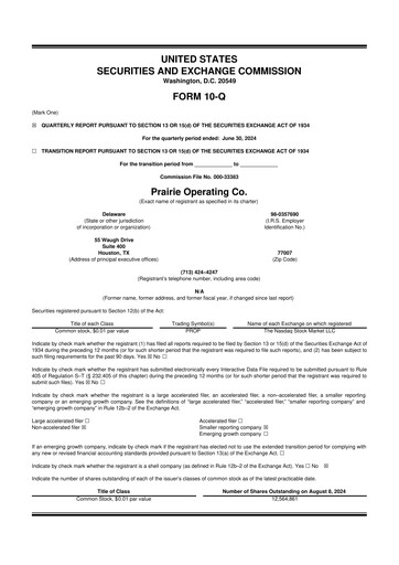 Thumbnail Prairie Operating 10-Q Quarterly Report FY2024 