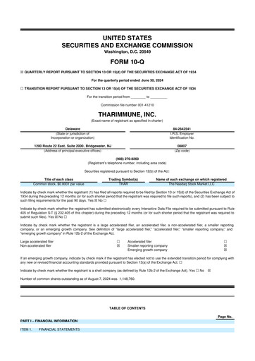 Thumbnail Tharimmune 10-Q Quarterly Report FY2024 