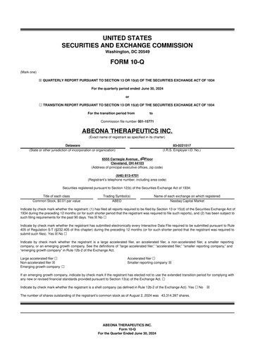 Thumbnail Abeona Therapeutics
 10-Q Quarterly Report FY2024 