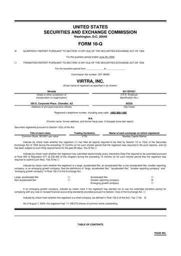 Miniature VirTra 10-Q Rapport trimestriel 2024 