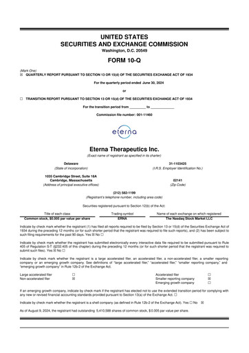 Thumbnail Eterna Therapeutics 10-Q Quarterly Report FY2024 