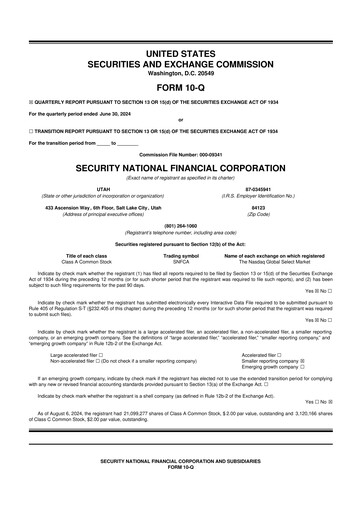 Thumbnail Security National Financial Corporation 10-Q Quarterly Report FY2024 