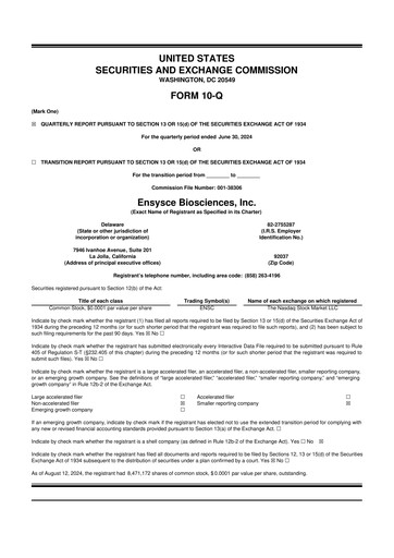 Thumbnail Ensysce Biosciences 10-Q Quarterly Report FY2024 