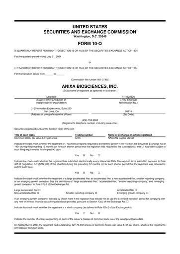 Miniature Anixa Biosciences 10-Q Rapport trimestriel 2024 