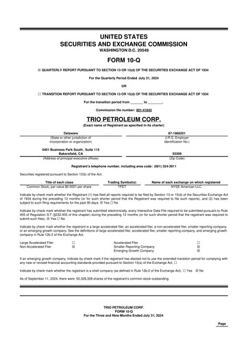 Miniature Trio Petroleum 10-Q Rapport trimestriel 2024 