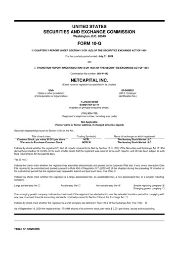 Thumbnail Netcapital 10-Q Quarterly Report FY2025 