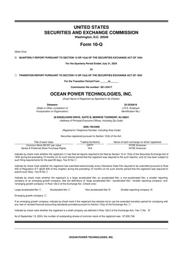 Thumbnail Ocean Power Technologies
 10-Q Quarterly Report FY2025 
