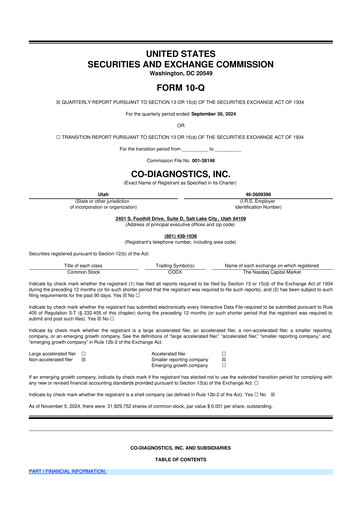 Thumbnail Co-Diagnostics
 10-Q Quarterly Report FY2024 
