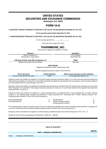 Thumbnail Tharimmune 10-Q Quarterly Report FY2024 