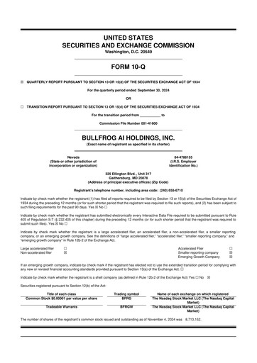 Vorschaubild Bullfrog AI  10-Q Quartalsbericht 2024 