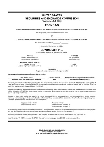 Thumbnail Beyond Air 10-Q Quarterly Report FY2024 