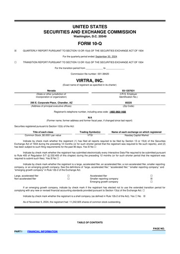 Miniature VirTra 10-Q Rapport trimestriel 2024 
