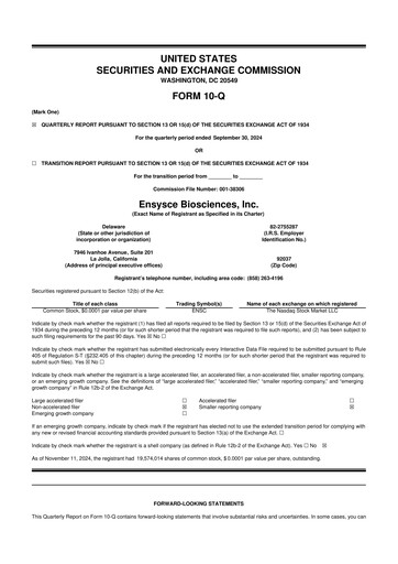 Thumbnail Ensysce Biosciences 10-Q Quarterly Report FY2024 