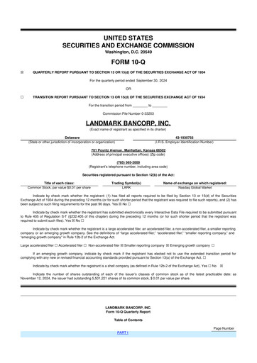 Miniature Landmark Bancorp 10-Q Rapport trimestriel 2024 