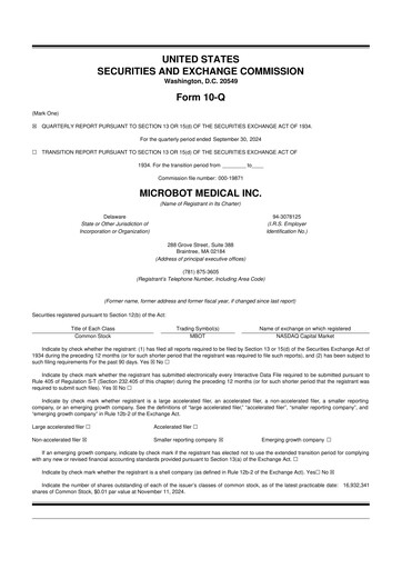 Miniature Microbot Medical
 10-Q Rapport trimestriel 2024 