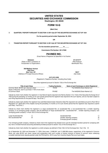 Miniature PAVmed
 10-Q Rapport trimestriel 2024 