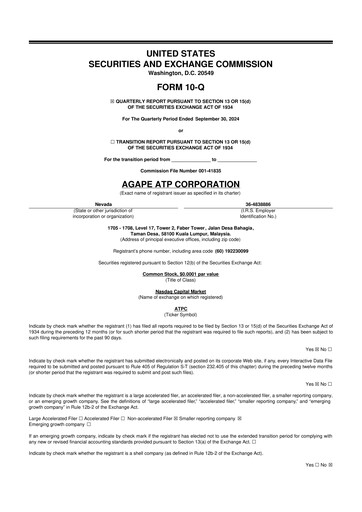 Miniature Agape ATP 10-Q Rapport trimestriel 2024 