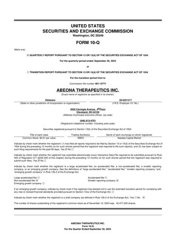 Thumbnail Abeona Therapeutics
 10-Q Quarterly Report FY2024 