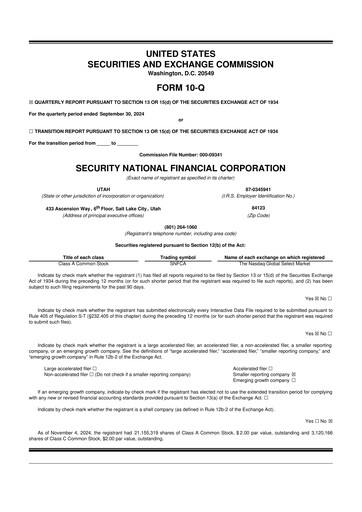 Thumbnail Security National Financial Corporation 10-Q Quarterly Report FY2024 