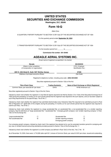 Thumbnail AgEagle Aerial Systems
 10-Q Quarterly Report FY2024 