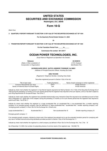 Thumbnail Ocean Power Technologies
 10-Q Quarterly Report FY2025 