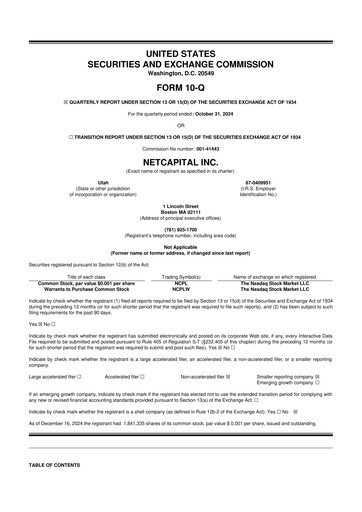 Thumbnail Netcapital 10-Q Quarterly Report FY2025 