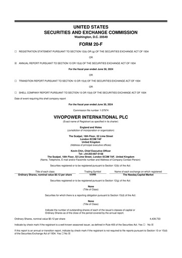 Thumbnail VivoPower 20-F Annual Report 2024