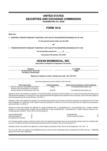 Miniature Ocean Biomedical 10-Q Rapport trimestriel 2024 