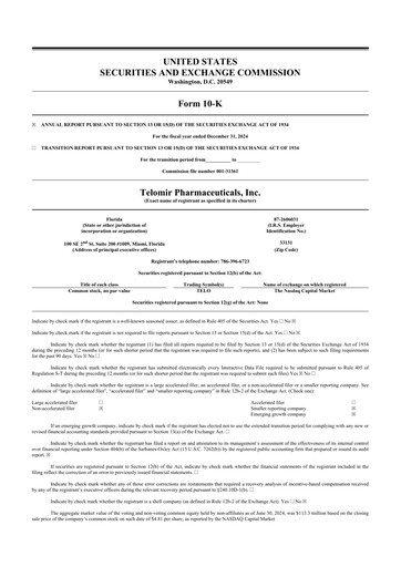 Miniature Telomir Pharmaceuticals 10-K Rapport annuel 2024