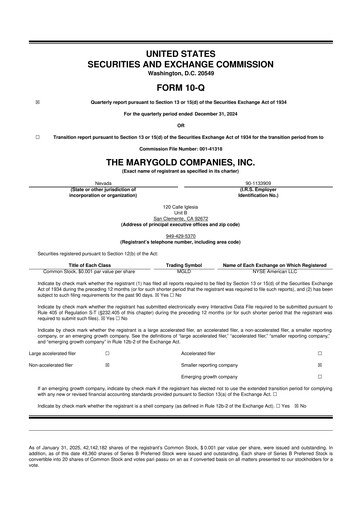 Thumbnail the Marygold Companies 10-Q Quarterly Report FY2025 