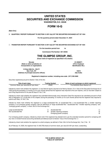 Miniature The Glimpse Group 10-Q Rapport trimestriel 2025 