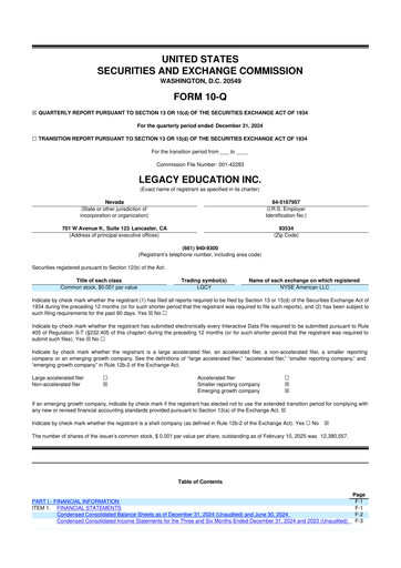 Vorschaubild Legacy Education 10-Q Quartalsbericht 2025 