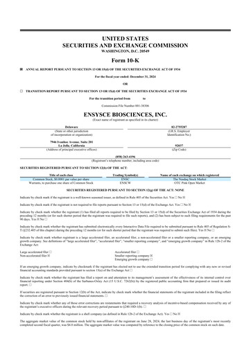 Miniature Ensysce Biosciences 10-K Rapport annuel 2024