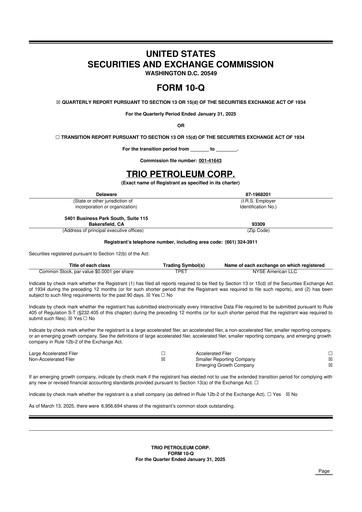 Miniature Trio Petroleum 10-Q Rapport trimestriel 2025 
