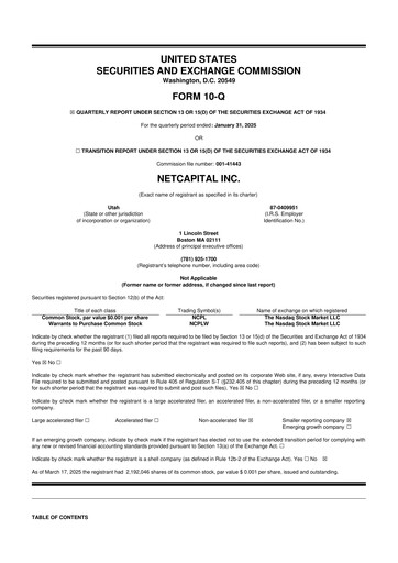 Thumbnail Netcapital 10-Q Quarterly Report FY2025 