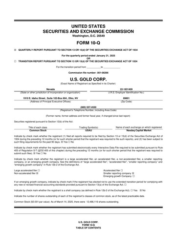 Thumbnail U.S. Gold Corp 10-Q Quarterly Report FY2025 