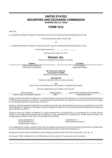 Miniature Imunon 10-Q Rapport trimestriel 2025 