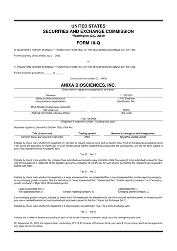 Miniature Anixa Biosciences 10-Q Rapport trimestriel 2025 