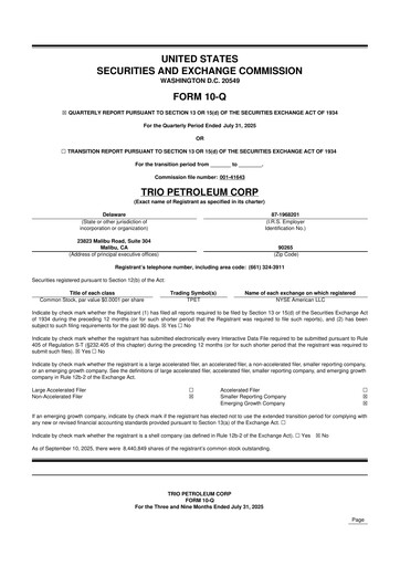 Miniature Trio Petroleum 10-Q Rapport trimestriel 2025 