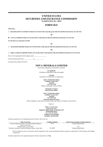 Miniature Nova Minerals 20-F Rapport annuel 2025