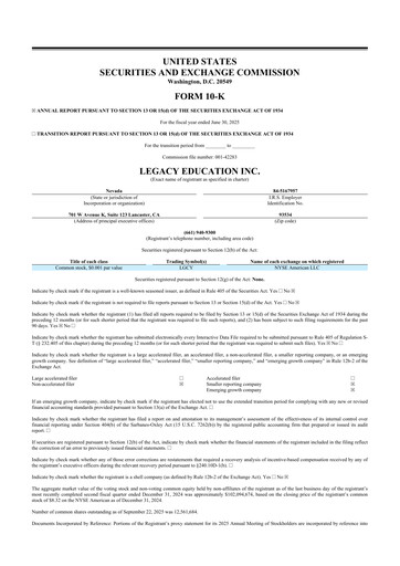 Thumbnail Legacy Education 10-K Annual Report 2025